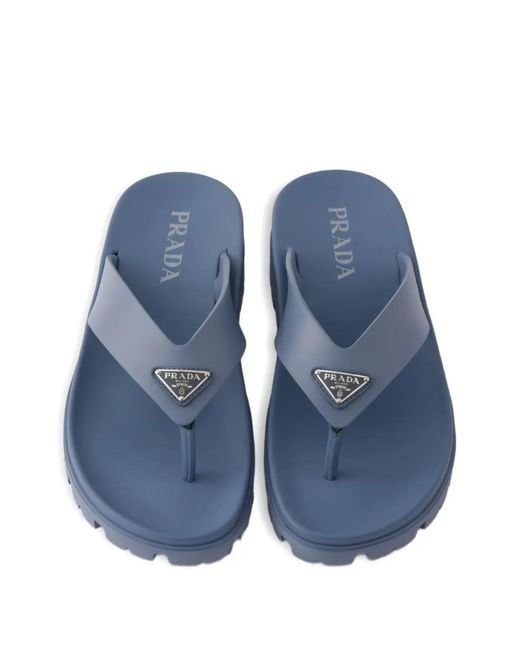 Prada Blue Rubber Thong Sandals for men