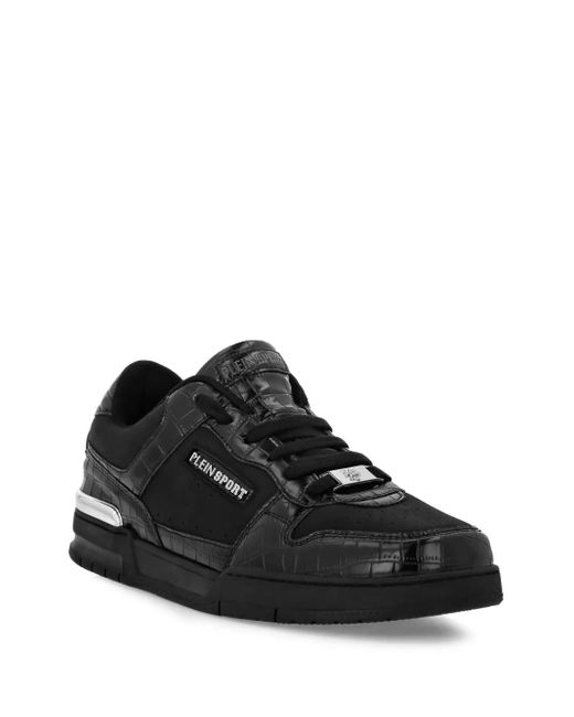 Philipp Plein Black Crocodile-Effect Panel Sneakers