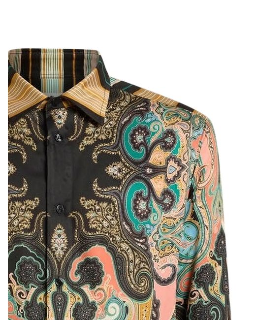 Etro Green Paisley-Print Striped Shirt for men