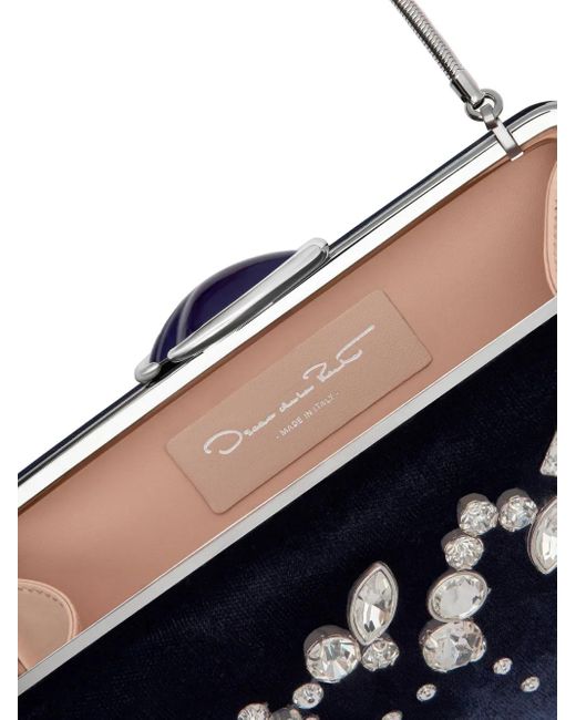 Oscar de la Renta Blue Crystal-Embellished Velvet Clutch Bag