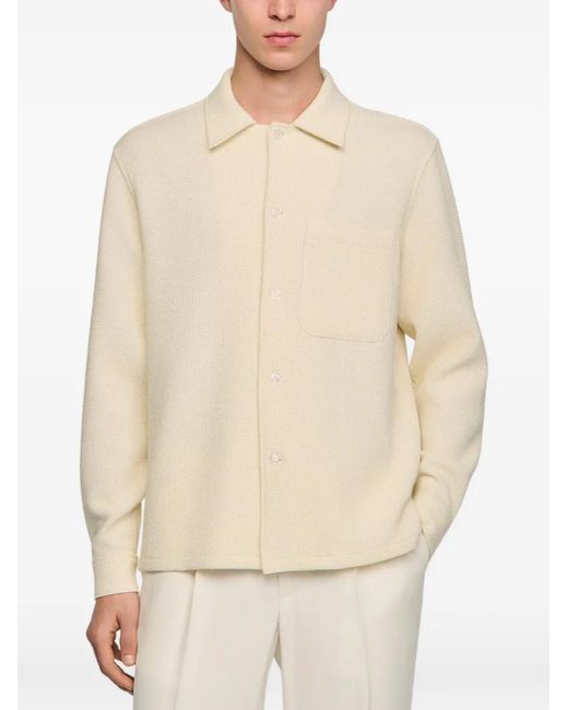 Sandro White Textured Shark Collar Shirt for men