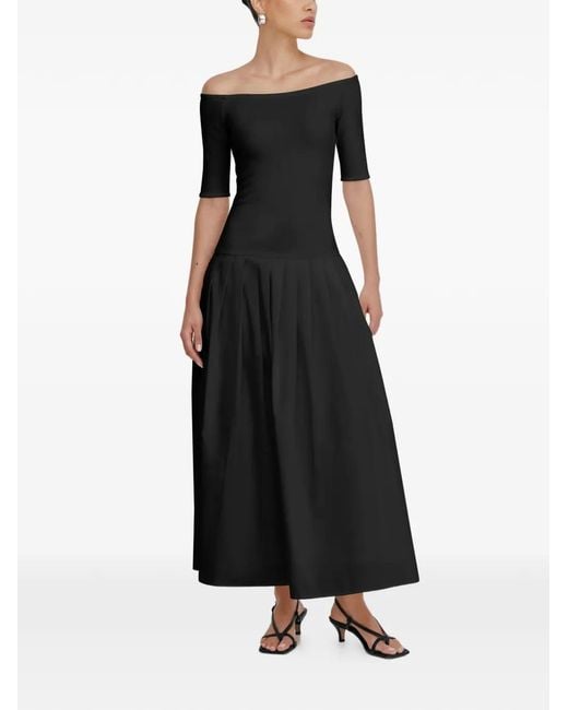 MARCELLA Black Mila Off-Shoulder Pleated Midi Dress