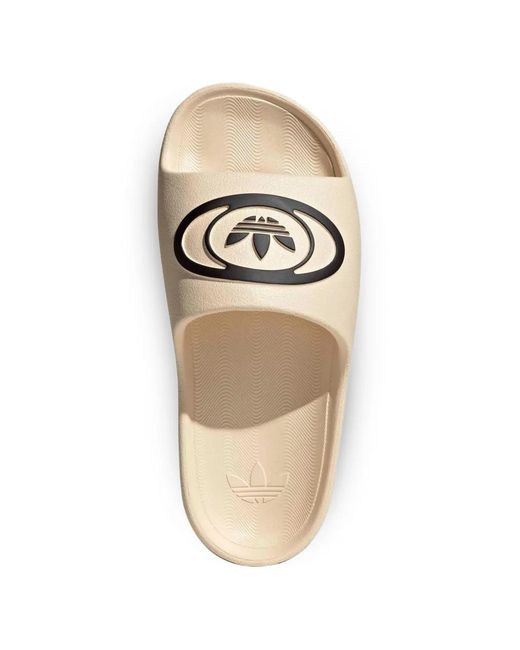 Adidas White Adilette 00S Logo-Patch Slides for men