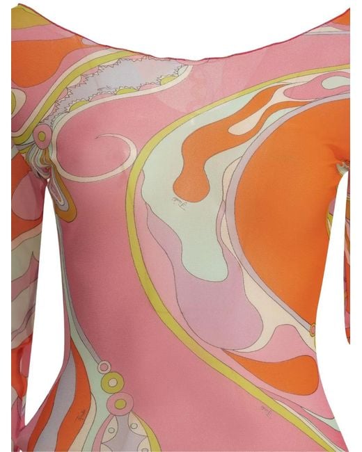 Emilio Pucci Pink Fitted Long Sleeve Top With Boat Neckline