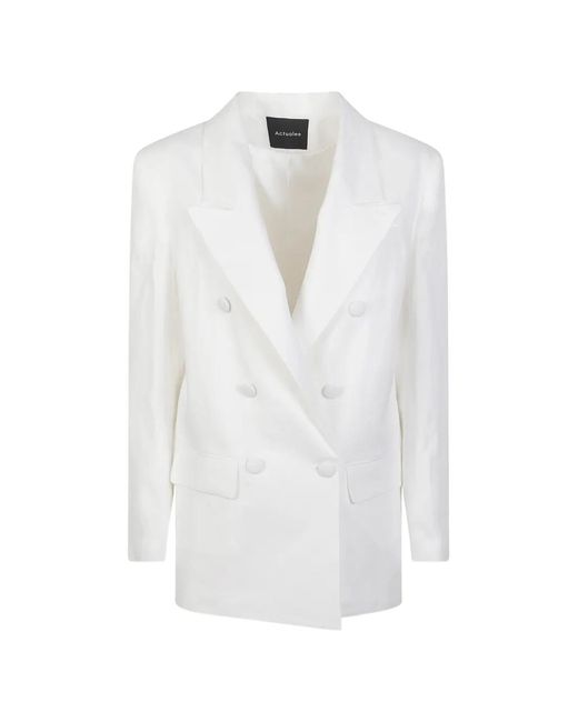 ACTUALEE White Double-Breasted Linen Jacket
