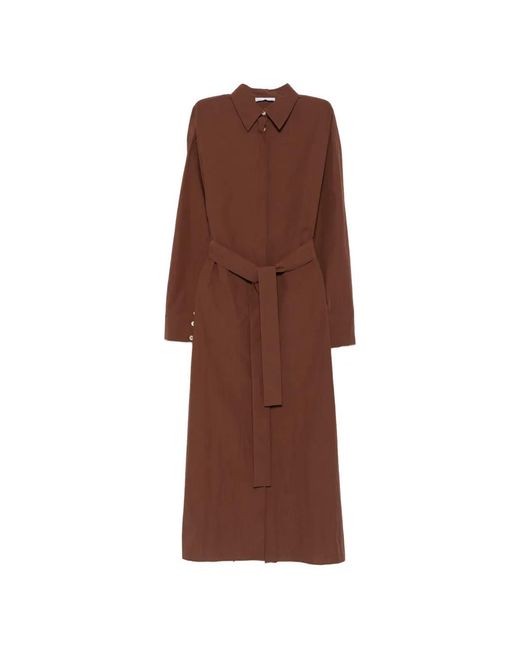 PT Torino Brown Emilia Belted Midi Shirt Dress
