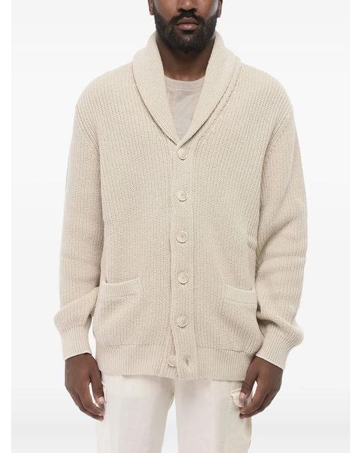 Brunello Cucinelli White Shawl-Collar Button-Up Cardigan for men
