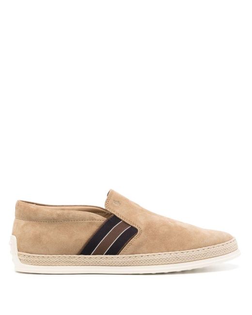 Tod's Brown Striped Suede Loafers for men