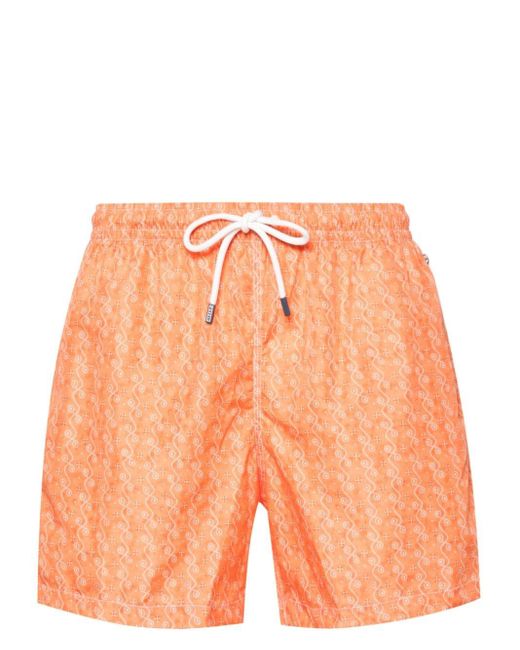 Fedeli Orange Madeira Zig-pattern Swim Shorts for men