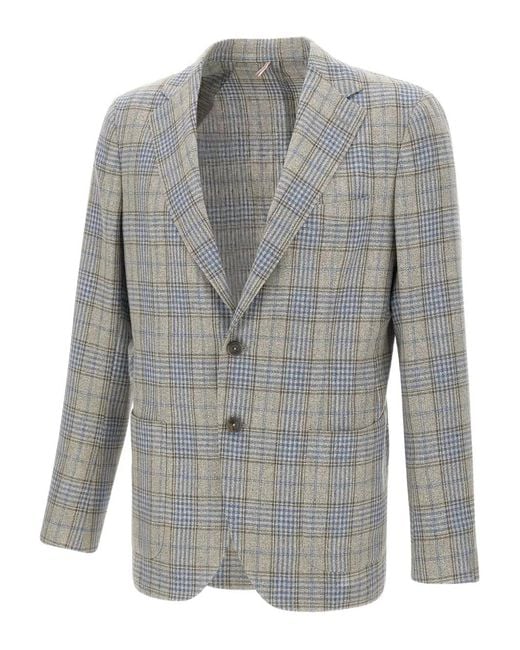 Santaniello Gray Plaid-Pattern Blazer for men