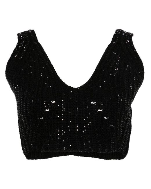Ermanno Scervino Black Crystal-embellished Knitted Top