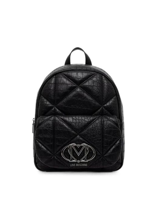 Love Moschino Black Croc-Effect Quilted Backpack