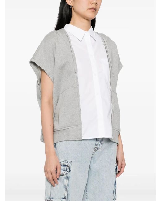 Pushbutton White Shirt Layered Hoodie