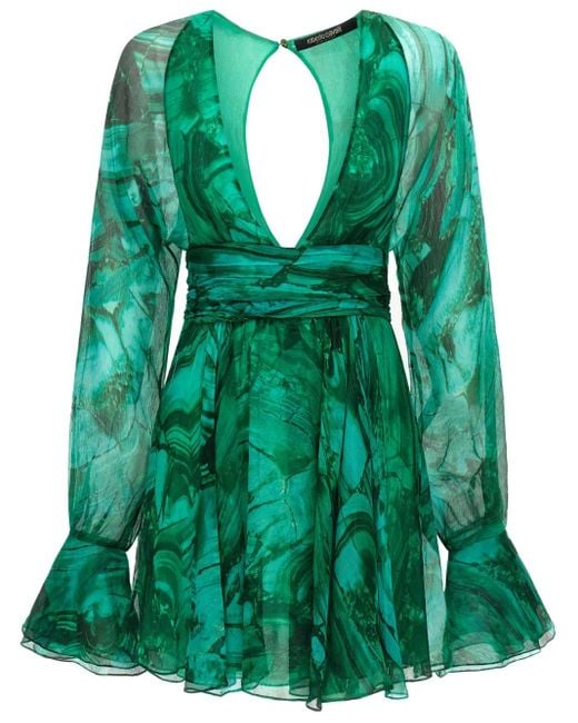 Roberto Cavalli Malachite シルクシフォンドレス Green