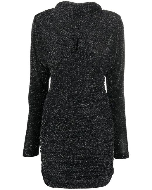Saint Laurent Black Glittery Draped-Back Mini Dress