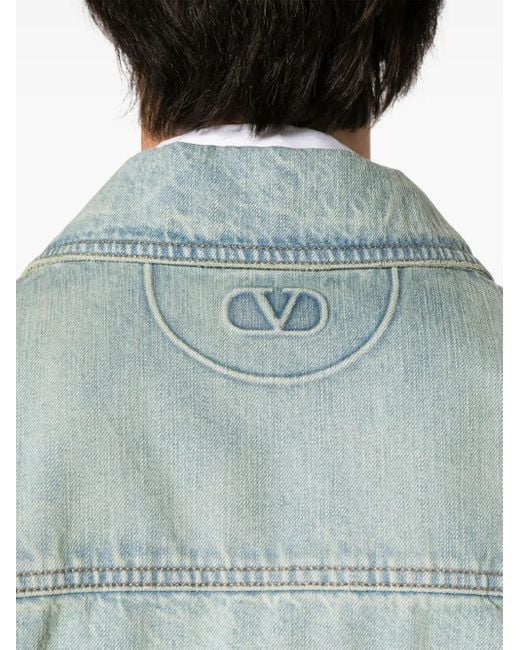 Valentino Garavani Blue Logo-Embossed Denim Jacket for men