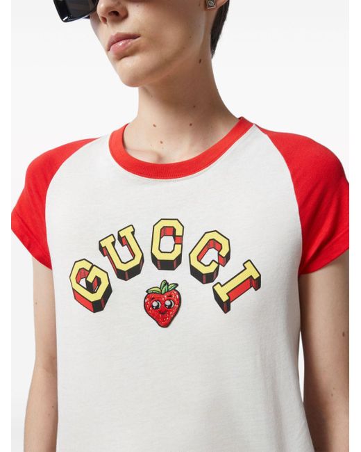 T-shirt en coton à logo imprimé Gucci en coloris White