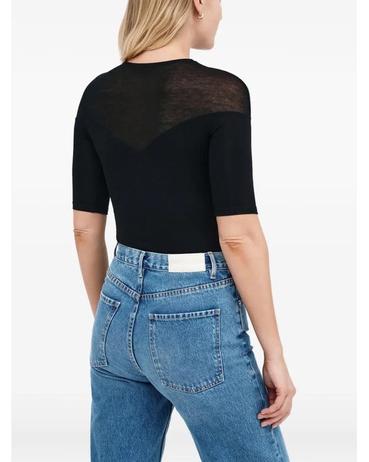 MARCELLA Black Adeline Sheer-Panel Top