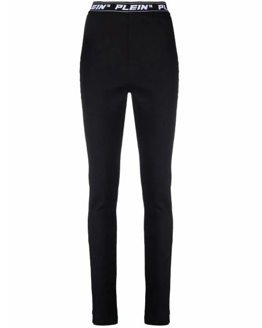 Philipp Plein Blue Logo-Waistband Leggings