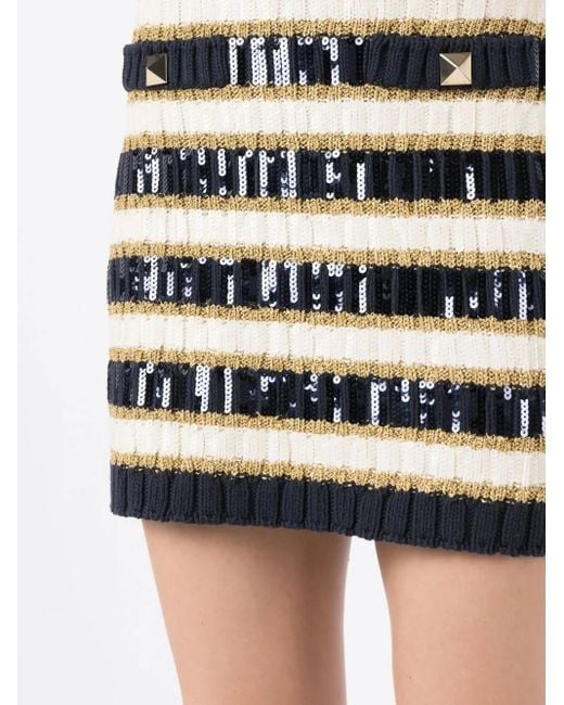 Valentino Garavani Black Rockstud-Detail Stripe-Knit Skirt
