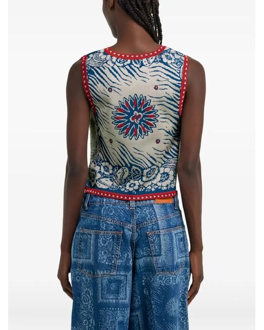 Roberto Cavalli Blue Print Sleeveless Top
