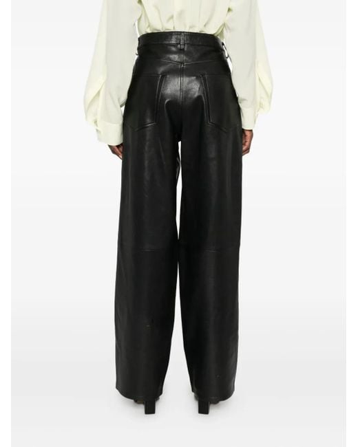 Rohe Black Baggy Leather Trousers
