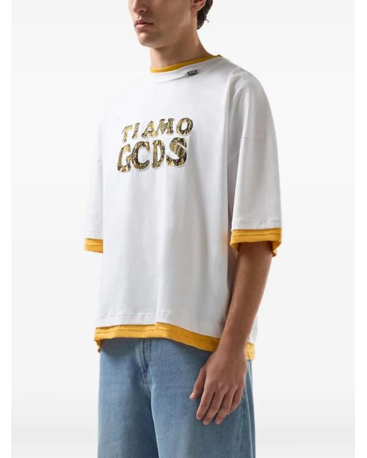 Gcds White Graphic Crew-Neck T-Shirt for men
