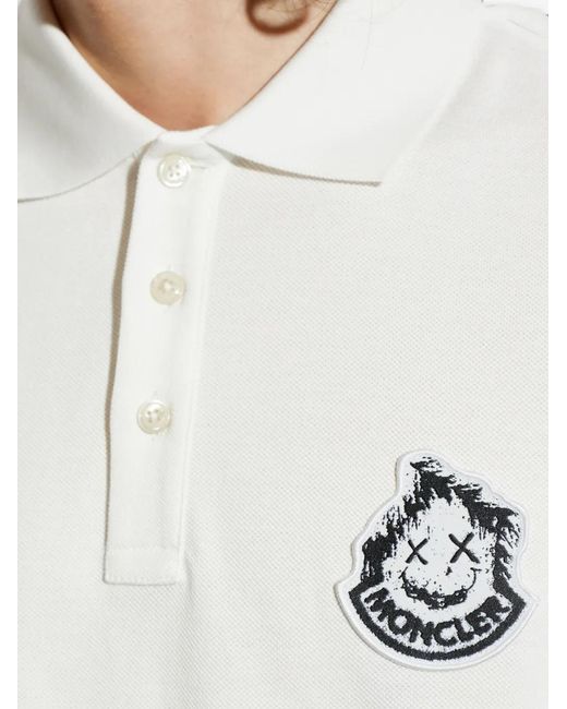 Moncler White Logo-Patch Polo Shirt for men