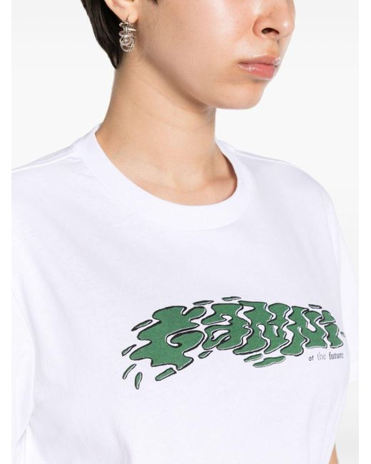 Ganni White Future T-Shirt mit Logo-Print