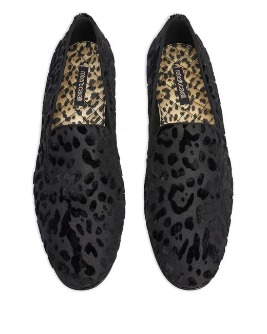 Roberto Cavalli Black Leopard Loafers for men