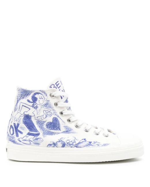 Moschino White Printed Sneakers