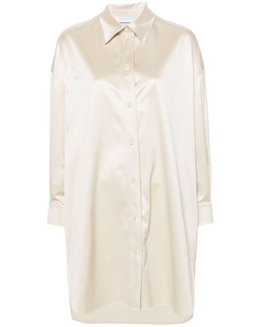 Harris Wharf London White Satin-Hemdkleid mit Knöpfen