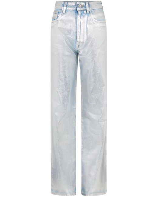 Rabanne Gray Metallic-Finish Straight-Leg Jeans