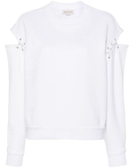 Alexander McQueen Embroidered Logo Cut-out Sweater White