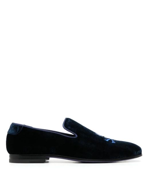 Philipp Plein Black Skull-Embroidered Velvet Loafers for men
