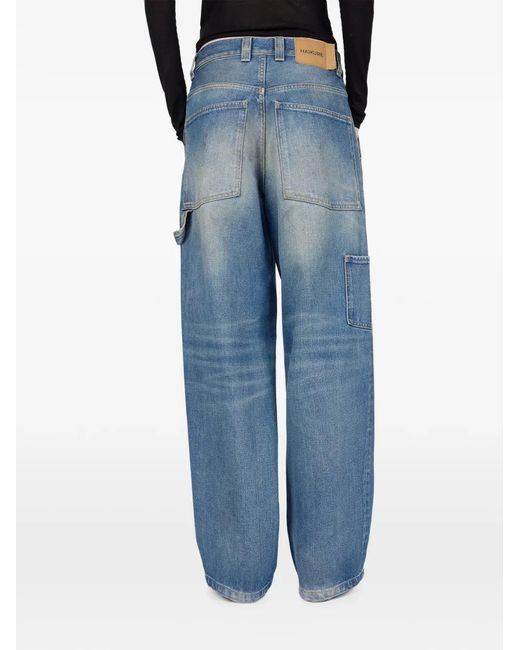 Haikure Blue Faded-Effect Wide-Leg Jeans