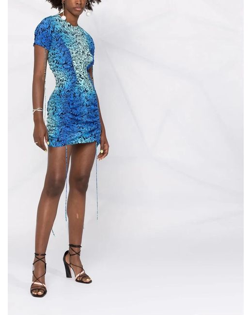 Stella McCartney Blue Ruched Graphic-Print Minidress