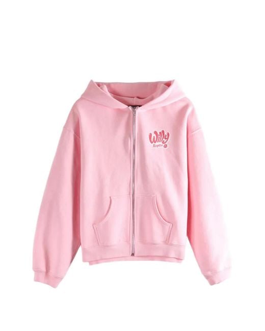 Willy Chavarria Pink Willy Ropita Shrunken Logo-Print Zip-Up Hoodie for men