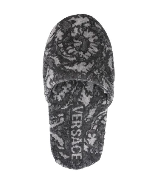 Versace White Jacquard Cotton-Blend Slippers