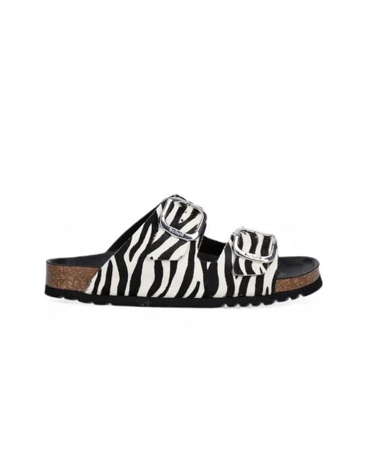 Scholl Black Noelle Zebra-Print Buckled Slides