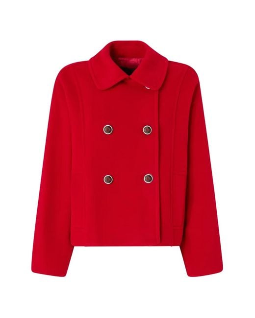 Pinko Red Double-Breasted Pea Coat