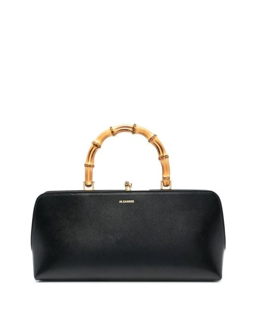 Jil Sander Black Bamboo-Handle Leather Satchel Bag