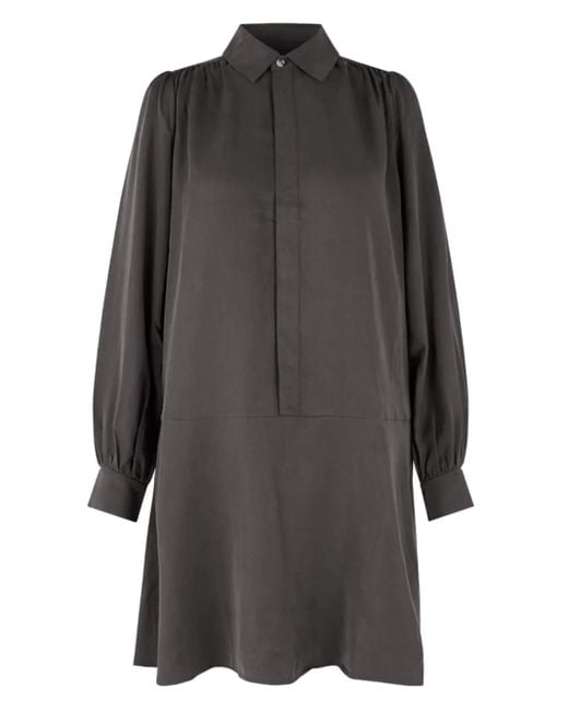 Samsøe & Samsøe Gray Collared Puff-Sleeve Mini Shirt Dress