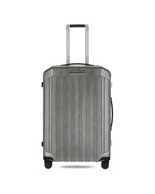 Piquadro Gray Medium Ridged Hardside Suitcase