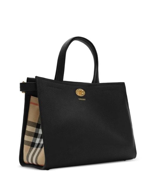 Burberry Black Small Cotswolds Check Tote Bag