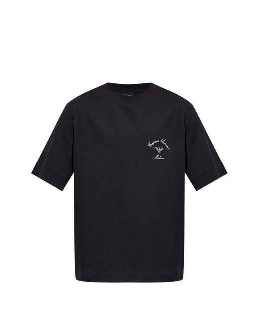 Emporio Armani Blue Embroidered-Logo T-Shirt for men