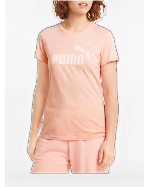 PUMA Pink Essentials Logo-Print T-Shirt
