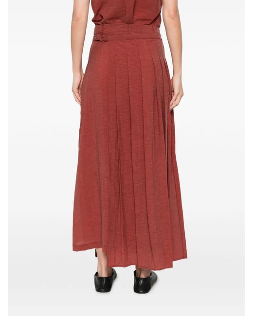 Yerse Red Pleated Midi Skirt