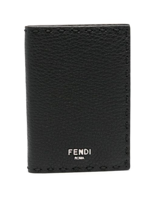 Fendi Black Logo-lettering Leather Card Holder for men