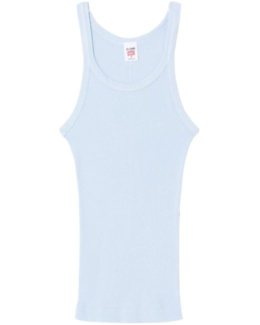 Re/done Blue Ribbed-knit Cotton Tank Top